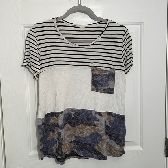 Lovely Melody Striped/Camo Color block T-Shirt - Picture 1 of 5